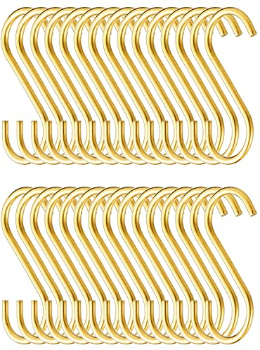 Evanda Gancho dorado para colgar 30 paquetes, robusto gancho de acero inoxidable, para cocina, exterior, jardín, gancho, para colgar ollas, sartenes, utensilios de cocina, taza, toalla
