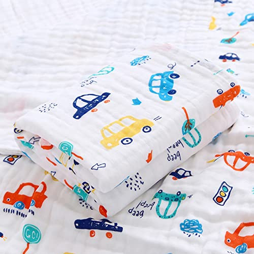 Hivia Musselin Babydecke 6 Lagig Kuscheldecke Baby Baumwolle Musselin Decke Kinder Wickeldecke Weiche Badetuch,Kinderdecke Decke für Neugeborene Mädchen Junge 110 x 110 cm (Buntes Auto)