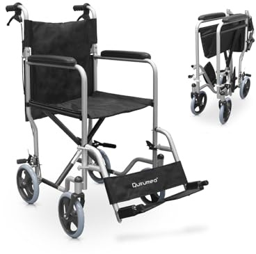 QUIRUMED Silla de ruedas para casa, ancho asiento 41 cm, silla de ruedas de tránsito, Ligera, Plegable, Bolsillo portadocumentos, Para mayores, Para minusválidos