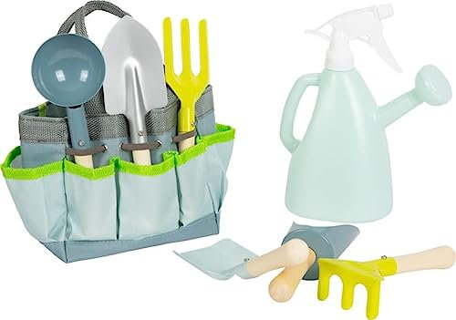 small foot Sac de Jardinage avec Outils de Jardinage en Bois et métal, Jouets de Jardinage à partir de 3 Ans, 12388, Blanc.