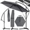 Kingsleeve® 3.3m Cantilever Garden Parasol with Stand and Cover | Large Round 330cm Diameter | Wind Protection Strap | Crank Handle | Swivel Tiltable Patio Umbrella | Anthracite