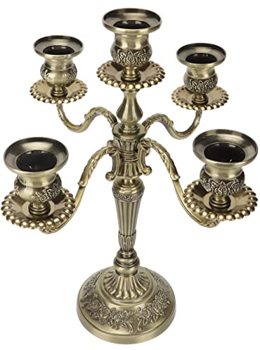 5 brazos Candelabro de 5 brazos candelabro decoración candelabro alto cónico vela luz bronce antiguo candelabro Prop Romance boda Metal Cuentas