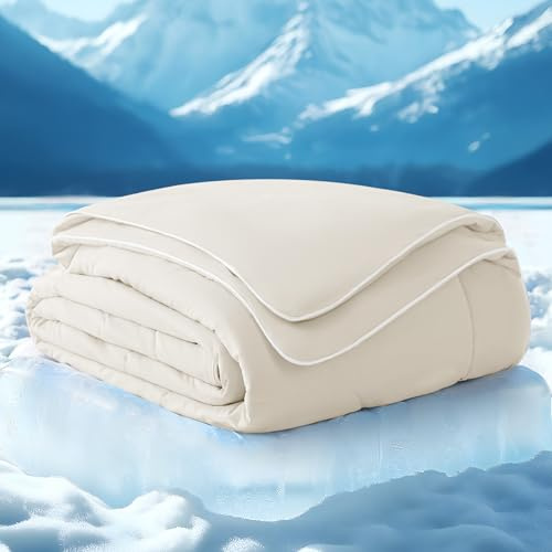 Bedsure Cooling Blankets for Hot Sleepers - Cooling Comforter, Cold Summer Blanket Queen Size for Bed, Ice Breathable and Lightweight Gift for Night Sweats, Linen, 90x90 Inches