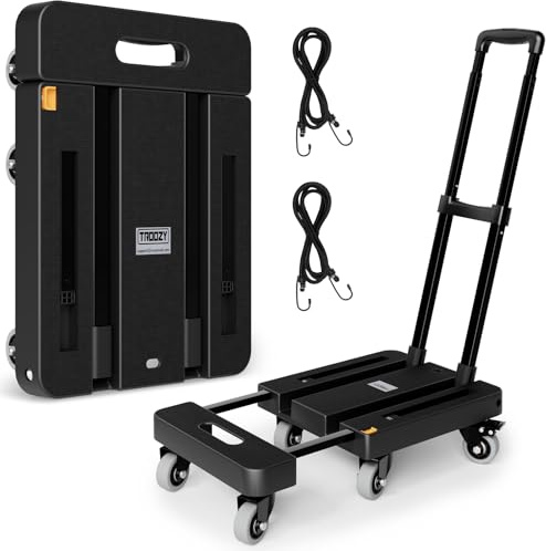 TROOZY Folding Hand Truck, 500 LB Heavy Duty Luggage Cart, Utility Dolly Platform Cart with 6 Wheels & 2 Elastic Ropes for Luggage, Travel, Moving, Shopping, Office Use, Black