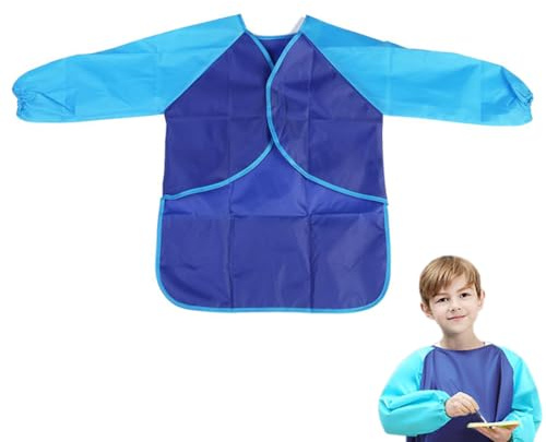 OIUAVYR 1 Pièce Tablier de peinture en nylon imperméable avec manches pour enfants de 5 à 10 ans avec manches et 3 poches utilisé,Tablier Peinture Enfant, pour la peinture d'art scolaire la cuisine