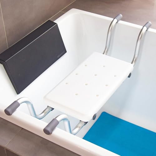 NEWFUN Siege Baignoire,Siège de Bain Suspendu Léger Blanc,Siège en Aluminium,Tabouret de Bain Adapté pour Différentes Tailles de Baignoires et Charge jusqu'à 136 kg,dim. 72-82L x 30l x 16H cm