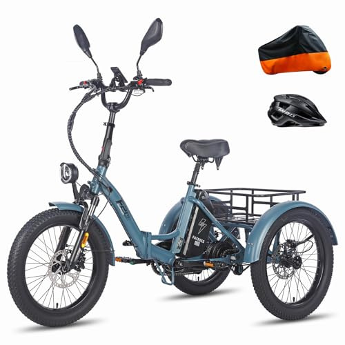 Fafrees F20 Mate Electric Cycle Tricycle, 20 * 3.0 Inch Fat Trye, All Terrain, 48V/21Ah Removable Battery, Power Assist 115 km, Foldling Electric Cargo Tricycle for Senior Adult, Blue