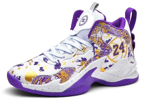 Hixingo Zapatos de Baloncesto Hombre Mujeres, Graffiti Zapatillas de Baloncesto Niño Zapatillas de Deporte de Caña Alta Unisex Zapatillas Sneakers Antideslizantes Zapatos Casuales Cómodos 35-45 EU