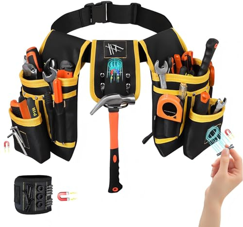 Tool Belt, Magnetic Tool Pouch, 26 Pockets Heavy-Duty Oxford Adjustable Tool Bag for Electrician, Carpenter,Construction,Utility Belt