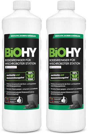 BiOHY Nettoyeur de sol pour robot laveur Station avec parfum printanier (2 x 1 litre) | Nettoyant concentré pour tous les types de balai et robot aspirateur avec fonction humide | Faible mousse et