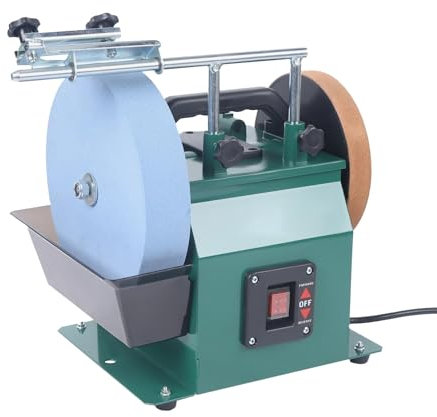 Système d'affûtage refroidi par Eau, affûteuse électrique bidirectionnelle de 25 cm avec réservoir réglable, meuleuse à Pierre Humide d'établi avec pâte, pour l'affûtage et Le Polissage des Couteaux