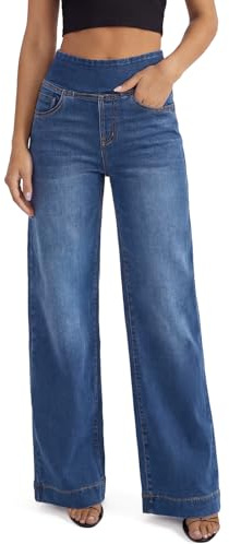 UCOOLYN Vaqueros Elásticos Mujer,Pantalón Vaquero Ancho Tiro Alto Pierna Ancha Holgada Sweatpants Jeans Women Wide Leg,Azul Oscuro