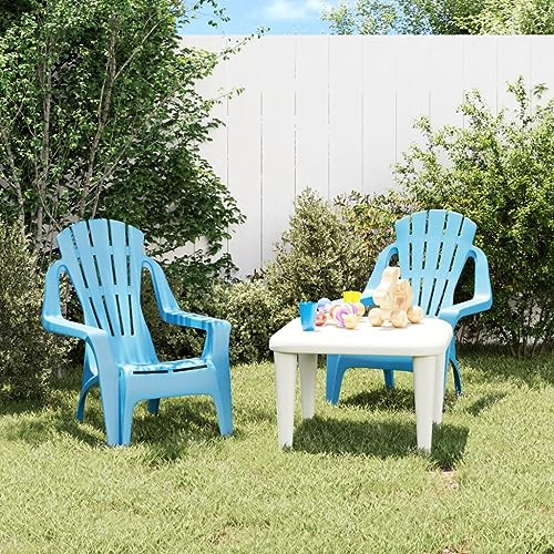 ZQQLVOO Sedie da giardino per bambini, 2 pezzi, blu, 37 x 34 x 44 cm, effetto legno PP