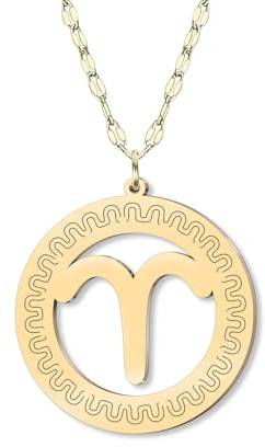 DOWAY Dainty Gold Kreis Sternzeichen Halskette 12 Konstellation Anhänger Edelstahl mit 18K Vergoldet Kette Minimalistischer Schmuck Geburtstag Horoskop Geschenke für Astrologie Liebhaber (Widder)