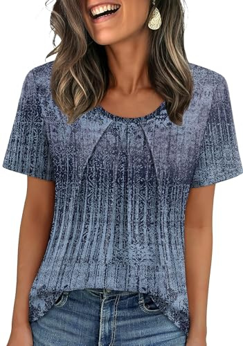 WIHOLL Woemns Tops Short Sleeve Summer Shirts Oversized Blouses Crewneck Loose Fit 2026 Spring Summer Fashion Clothing Tie Dye Print 2XL