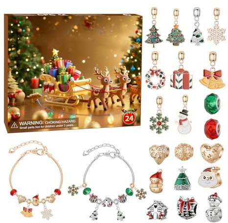Handgjorda adventsarmband, dekorativa smycken, festliga berlockarmband, adventsarmband med julkalender, handgjorda nedräkningssmycken för flickor och kvinnor