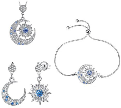 JZWCHQ smycken 2st smyckesset för kvinnor och flickor -s925 fashion stars and moons kristallhänge halsband asymmetriska örhängen set, fina bröllopssmycken tillbehör smycken