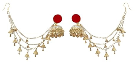 Bollywood Jhumka - Pendientes de gota estilo indio, vintage, con cuentas de campana, cadena en capas, joyería étnica gitana tradicional para bodas, festivales y ocasiones especiales, Large, Metal, Sin