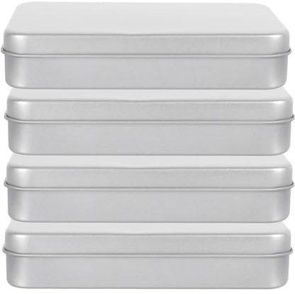 WESIEVYA Caja Rectangular de Almacenamiento para Tarjetas de Juego de Hojalata, Resistente al Agua, Tamaño 15x9x3 Cm, Set de 4 Unidades, Adecuado para Guardar Naipes y Objetos Pequeños