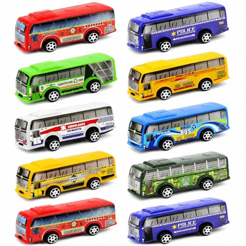 XLTXWD 10PCS Pull Back Bus Set of 16, 8 Colour Assortment, Durable Miniature Vehicle Collection, Leisure Activity, Compact Size for Easy Storage, Detailed Design with Even Rolling Wheels