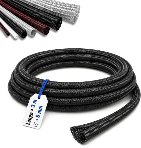 COOP Kabelslang Ø 6 mm x 3 m svart – självstängande tyglåd, kabelskydd kan skäras till, flexibel kabelkanal, kabelhantering för TV, dator, hemmabio, fordon och skrivbord