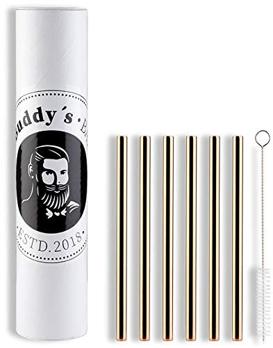 Buddy's Bar - Juego de 6 pajitas reutilizables + cepillo de limpieza, aptas para el lavavajillas, respetuosas con el medio ambiente, sostenibles y sin plástico, de 15 cm de longitud, aspecto de cobre