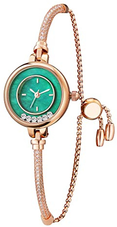 TIME100 Orologio Donna Bracciale al Quarzo Analogico Elegante Moda con Quadrante Verde con Ghiera con Cristalli in Movimento e Cinturino Bracciale Tennis con Pietre Impermeabile(Verde)