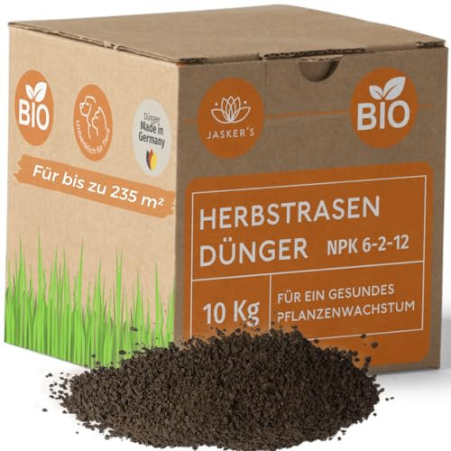 JASKERS® Bio Herbstrasendünger | 10Kg | 125m² | Organischer Herbst-Rasendünger Kalium | Für Gestärkten & Widerstandsfähigen Rasen Im Herbst & Winter