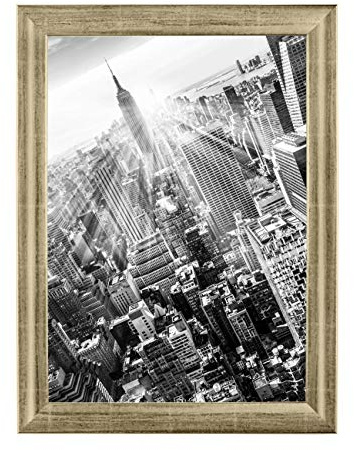 Marco de fotos FRAMO de madera 47 x 63 cm a medida - Hoja de plata | Tamaño seleccionable | incl. vidrio acrílico antirreflejo | Marco para rompecabezas | Foto | Póster