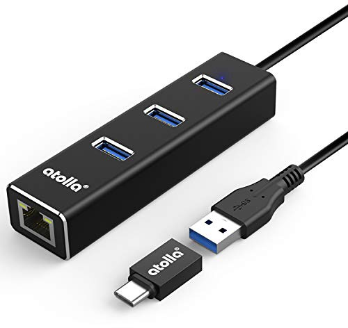 USB Ethernet Adapter + 3-Port USB 3.0 Hub — Transform one USB Port into a gigabit ethernet Port (1000Mbps) and 3 SuperSpeed USB 3.0 Ports (5Gbps). Perfect for laptops Without ethernet Port