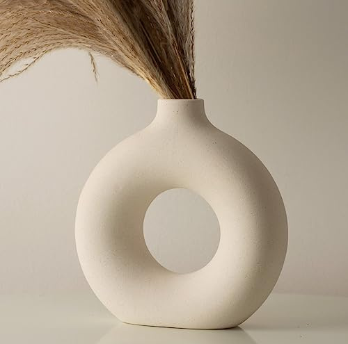 Large Ceramic Vase For Dried Pampas Grass & Flowers | Aesthetic Living Room Bedroom Decor, Dining Table Centrepiece, Boho Home, White Large Round Vase Shelf Ornaments