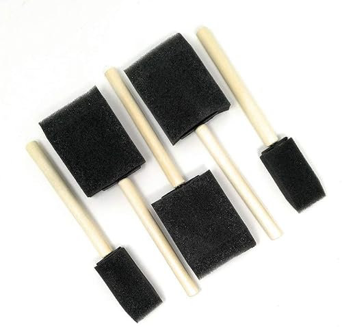 5 PC Foam Brush Wooden Handle Paint Craft Glass Acrylics, Stains, Varnishes Glitter Glue Application