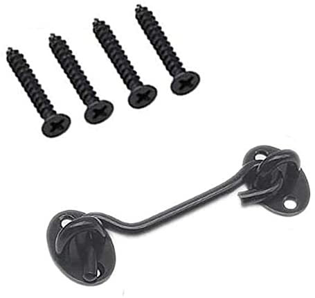 GIVBRO Gancho de tormenta para puerta corrediza, gancho de cabina de granero, bloqueo de ojales con tornillos, accesorios para puertas, garaje, ventana, baño, negro, 15 cm