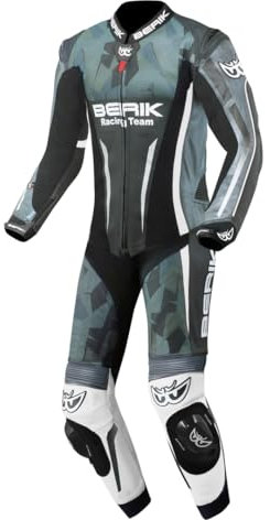 Berik Camo Track Tuta in pelle della moto traforata in un pezzo, bianco/verde, 56