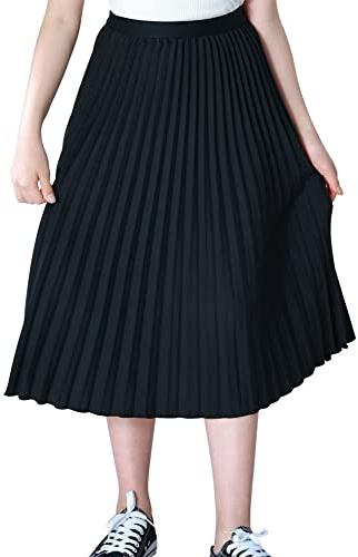 Maeau Gonna plissettata a tinta unita per ragazze, gonna a pieghe in chiffon con elastico in vita, gonna lunga per tempo libero/scuola/spiaggia/festa/ballo, con morbida fodera, 4–16 anni/110-165cm