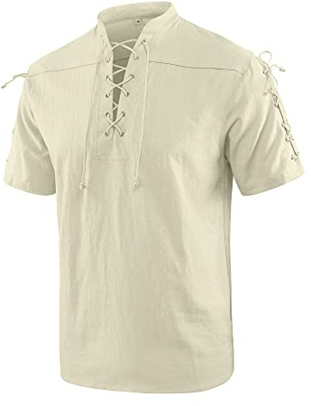 YAOBAOLE Chemise Lin Homme Manche Courte Slim Fit Chemises Casual Homme Casual Plage Chemise Traditionnelle Unicolore Beige L