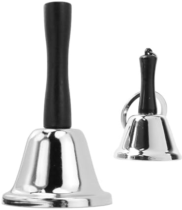 Meprotal 2pcs Hand Bell, Mini Call Bell with Keychain, Wedding Bells Dinner Bells for Inside Classroom Bell, Restaurant Service Call Bell (Silver)