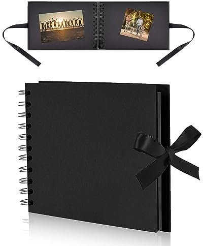 Album Fotografico fai da te, Album a Spirale per Scrapbooking, Scrapbook Quadrato in Carta Kraft, 30 fogli Kraft Neri, Regali Nozze Natale Valentino Regalo di Anniversario Compleanno (nero)