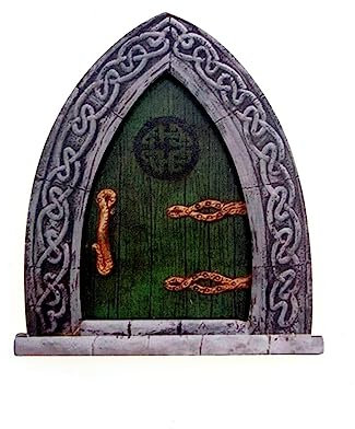 Puerta de hadas en miniatura para jardín, puerta de duende miniatura, puerta de duende en miniatura, puerta de casa de hadas, estatuas de jardín, decoración de árboles, puerta de hadas, árbol retro y