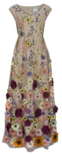 Chic Star Abito lungo con applicazioni floreali 3D da donna, rosa, 1X
