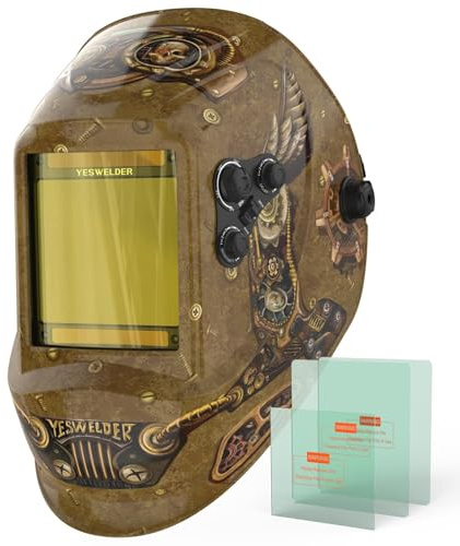 YESWELDER Large View Auto Darkening Welding Helmet, Blue Light Blocking, 1/1/1/1 True Color Solar Powered Welder Hood Mask with 4 Arc Sensors, Wide Shade 3/5-9/9-13 for TIG MIG ARC Cut and Grind
