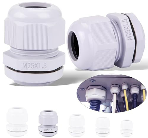 Ziamzra 10 Pièces Passe Cable Etanche M25x1.5 Presse Etoupe M25 Connecteurs de Câble IP68 étanches Réglable 12-15mm Presse Etoupe Etanche pour Maison Jardin Éclairage -Blanc