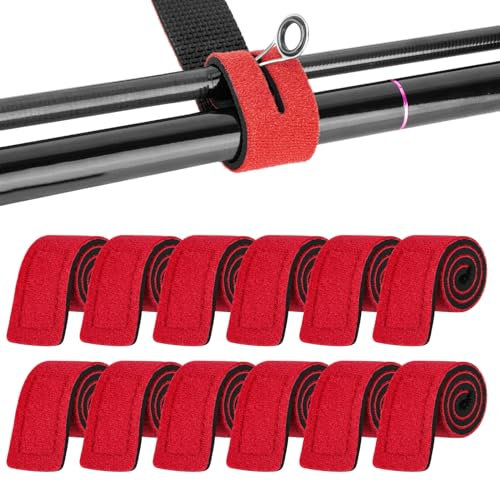 Annyswit 12 Stück Einstellbar Angelrute Gürtel Neopren Klettverschluss Krawatten Riemen Angel Elastische Rutenbänder für Feste Angelruten Gear Strap Spinn & Meer & Feeder Rute