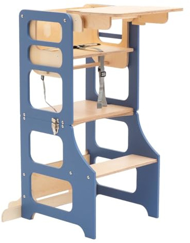 Duck WoodWorks torre da cucina multifunzionale e tavolo con sedia trasformabile (Blu)