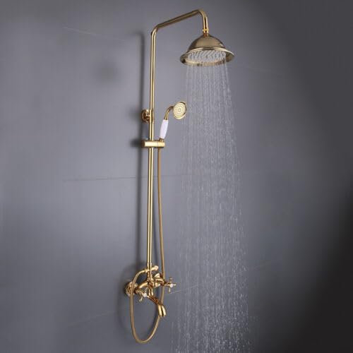 Duschset duschsystem, guld regndusch set med handdusch och huvuddusch, 1,5 m slang komplett dusch för lägenheter, hotell