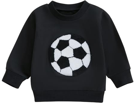 MAHUAOYIXI Toddler Boys Sweatshirts Soccer Embroidery Crew Neck Long Sleeve T Shirt Baby Pullovers Fall Casual Sports Style Tops Baby Boys Clothes (Black, 18-24 Months)