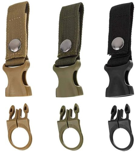 3 - Piece Set of Outdoor Bottle Holder Belt Clips - Nylon Webbing Buckle Straps with Carabiner, Ideal for Cycling, Camping, Hiking & Travel