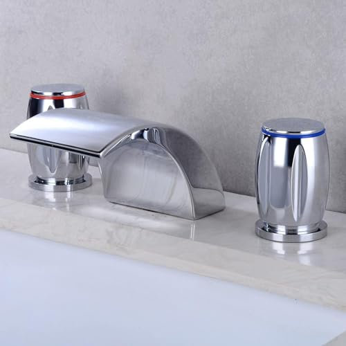 JNVFTCUX Grifos de tocador fríos y Calientes con Doble manija for Lavabo de baño en Cascada,(Chrome)