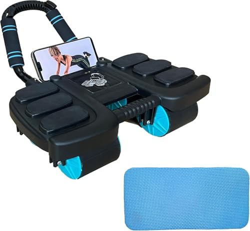 Rueda de ejercicio para abdominales, equipo de entrenamiento de abdominales con rodillera, rueda abdominal de rebote automático con 6 soportes de codo y 4 ruedas, entrenamiento de fuerza abdominal