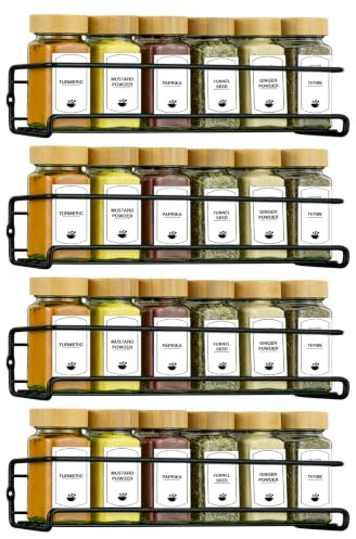 ToughHub 4 Tier Wall Mounted Spice Rack Organiser – Spice Jar Storage Shelf for Inside Cupboard Door & Kitchen Cabinet – Adhesive & Screw Mount, Space-Saving Storage Solution (without Jars)